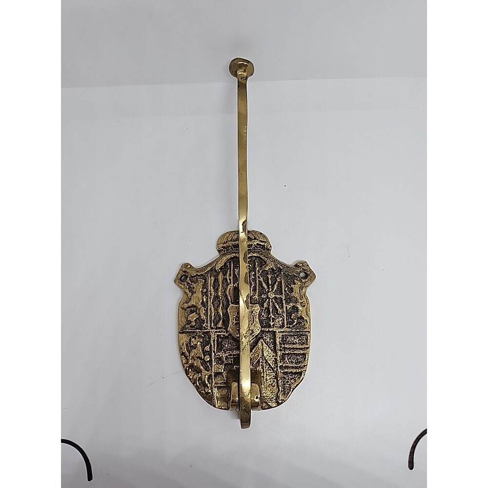 Vintage Antique Heavy Brass Ornate Coat Robe Hook/Door Knocker Heraldic Emblem